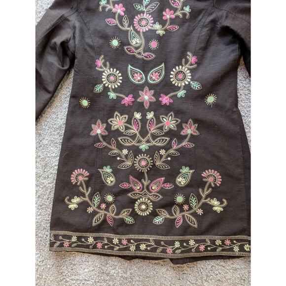 VTG Silkland S Women 100% Silk Brown Floral Jacket Embroidered Collared Lined - Picture 15 of 15
